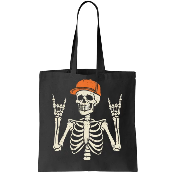 Rocker Skeleton Rock On Hand Halloween Skeleton Tote Bag