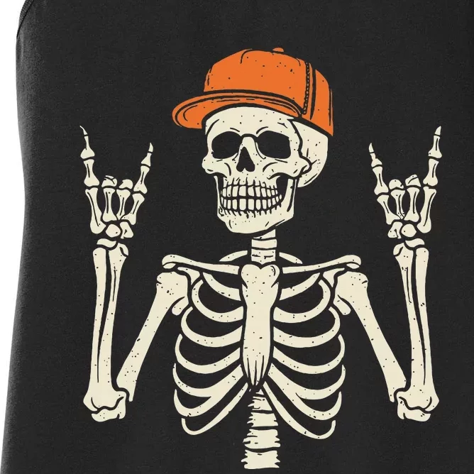 Rocker Skeleton Rock On Hand Halloween Skeleton Women's Racerback Tank