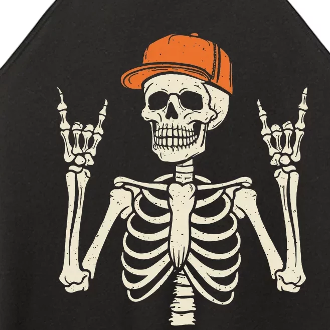 Rocker Skeleton Rock On Hand Halloween Skeleton Women’s Perfect Tri Rocker Tank