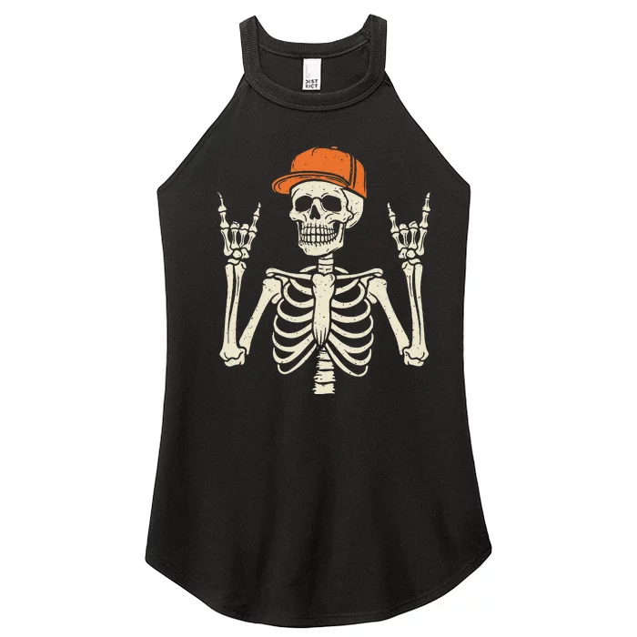 Rocker Skeleton Rock On Hand Halloween Skeleton Women’s Perfect Tri Rocker Tank