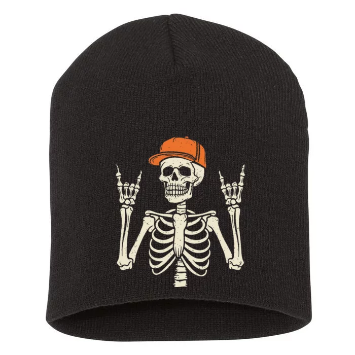 Rocker Skeleton Rock On Hand Halloween Skeleton Short Acrylic Beanie