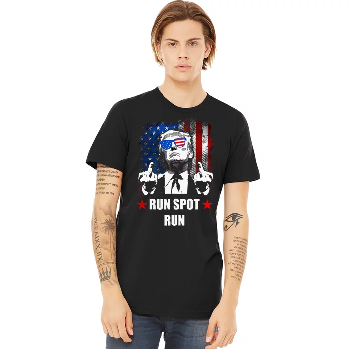 Run Spot Run Funny Political Trump 2024 American Flag Premium T-Shirt