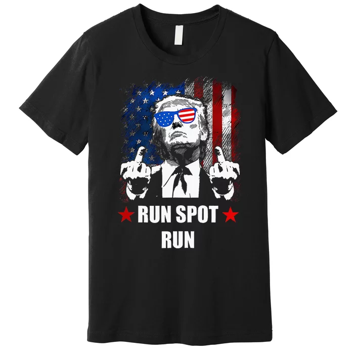 Run Spot Run Funny Political Trump 2024 American Flag Premium T-Shirt