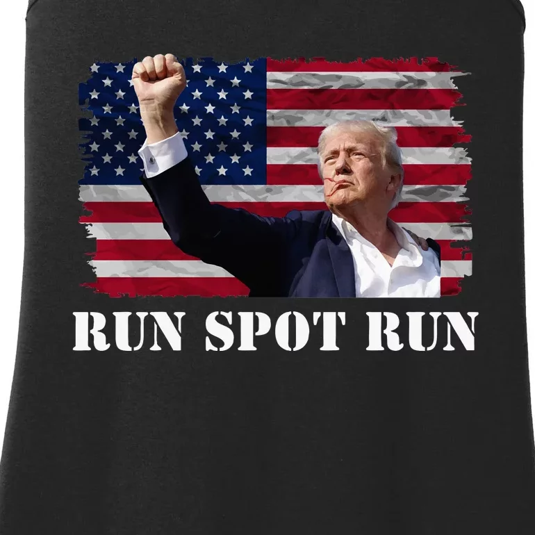 Run Spot Run. Trump And Harris Debate. Trump With Flag Ladies Essential Tank