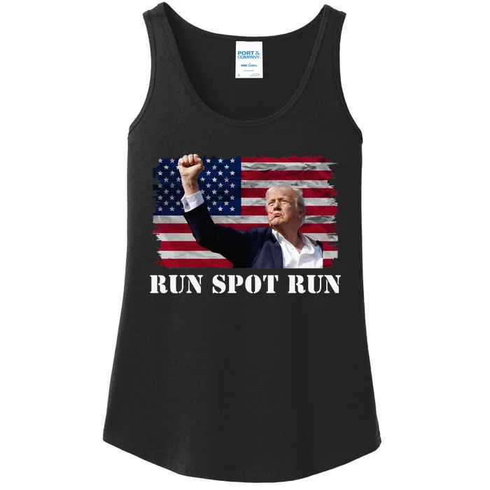 Run Spot Run. Trump And Harris Debate. Trump With Flag Ladies Essential Tank