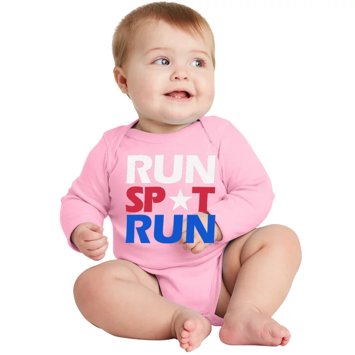 Run Spot Run Trump Funny Baby Long Sleeve Bodysuit