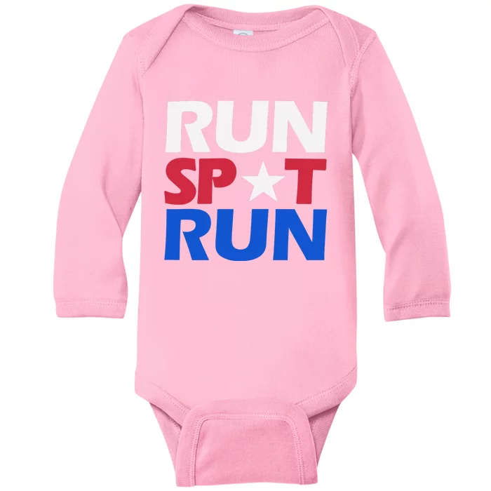 Run Spot Run Trump Funny Baby Long Sleeve Bodysuit