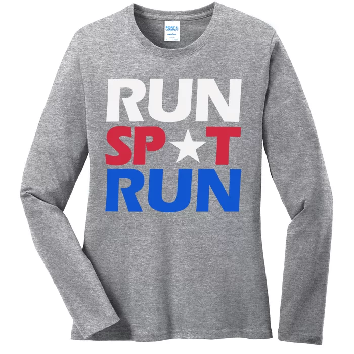 Run Spot Run Trump Funny Ladies Long Sleeve Shirt