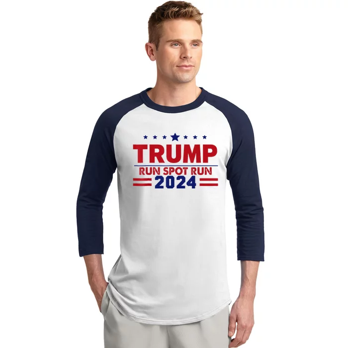 Run Spot Run! Funny Donald Trump Debate Quote 2024 Kamala Baseball Sleeve Shirt