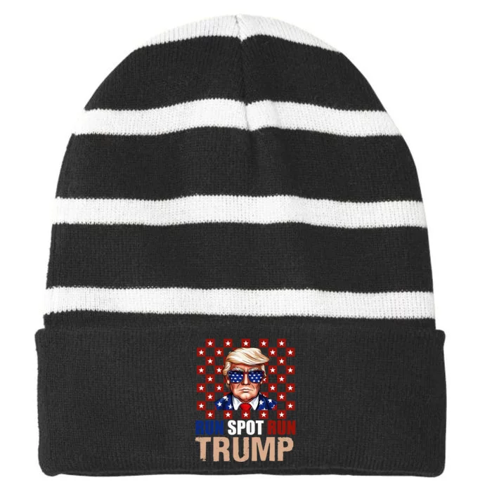 Run Spot Run Run Spot Run Trump 2024 America Vote Usa Striped Beanie with Solid Band