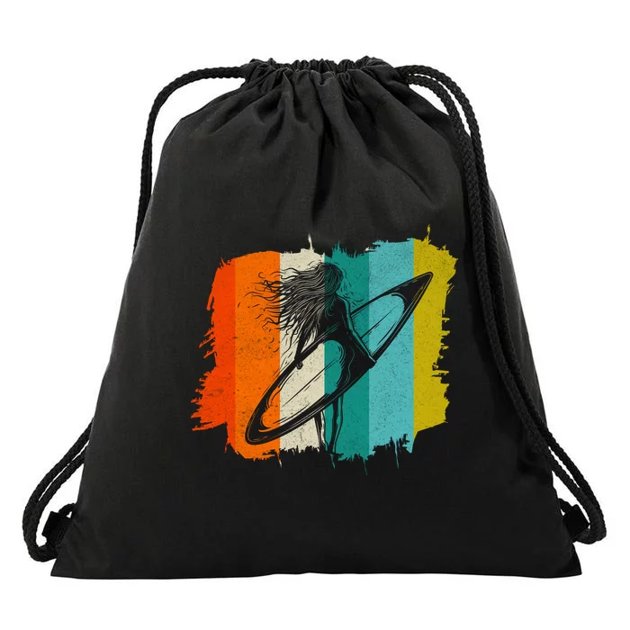 Retro Summer Surfing Gift For Girl Drawstring Bag