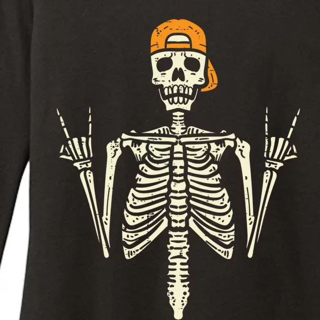 Rocker Skater Skeleton Cap Cool Halloween Punk Gift Womens CVC Long Sleeve Shirt