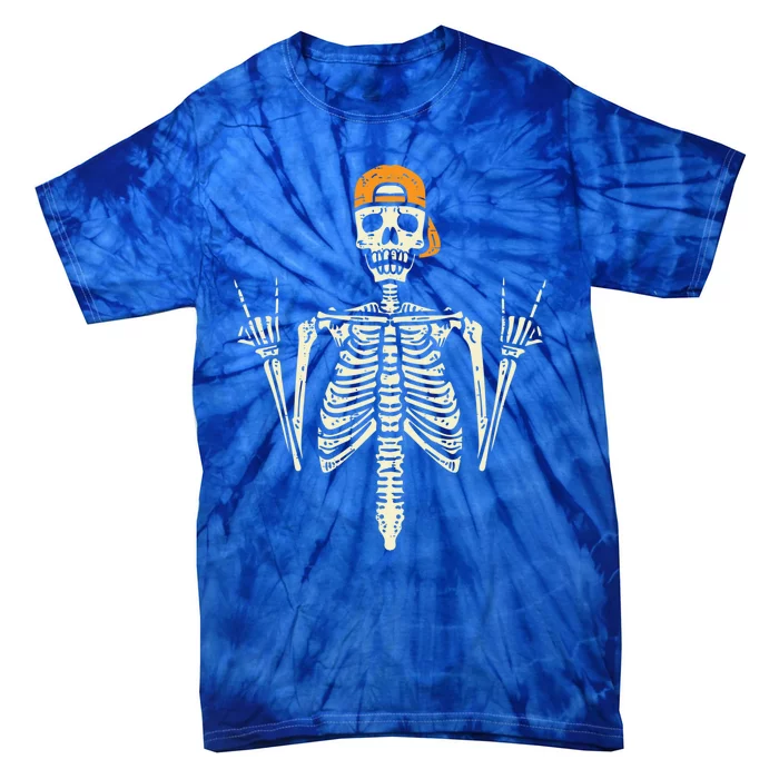 Rocker Skater Skeleton Cap Cool Halloween Punk Gift Tie-Dye T-Shirt