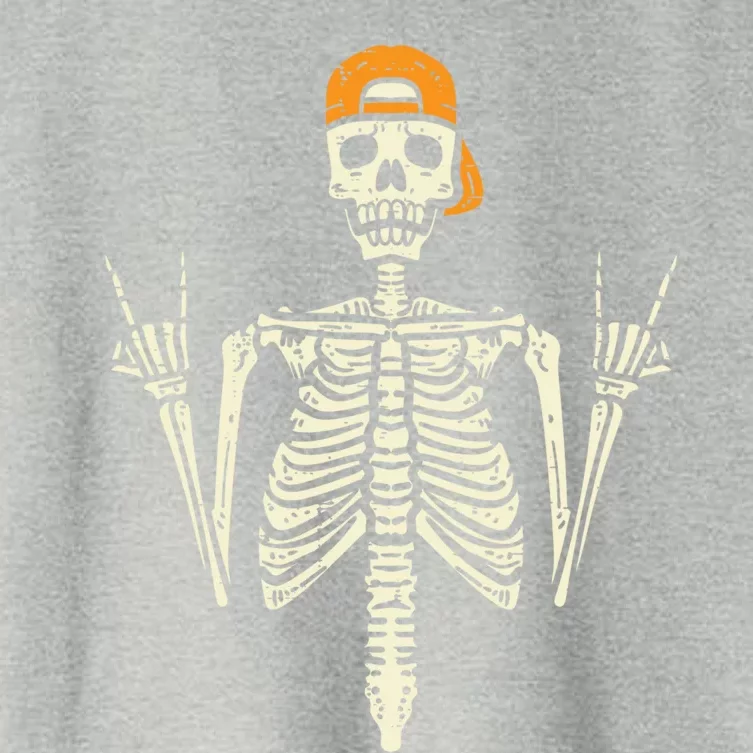 Rocker Skater Skeleton Cap Cool Halloween Punk Gift Women's Crop Top Tee