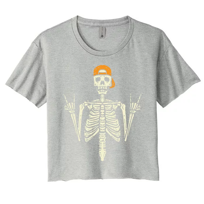 Rocker Skater Skeleton Cap Cool Halloween Punk Gift Women's Crop Top Tee