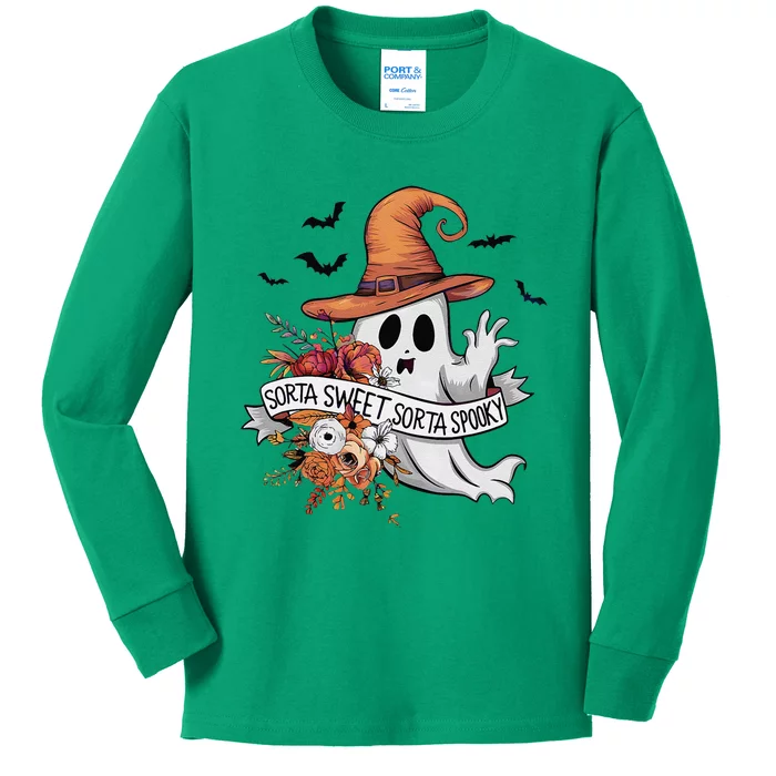 Retro Sorta Sweet Sorta Spooky Ghost Halloween Kids Long Sleeve Shirt