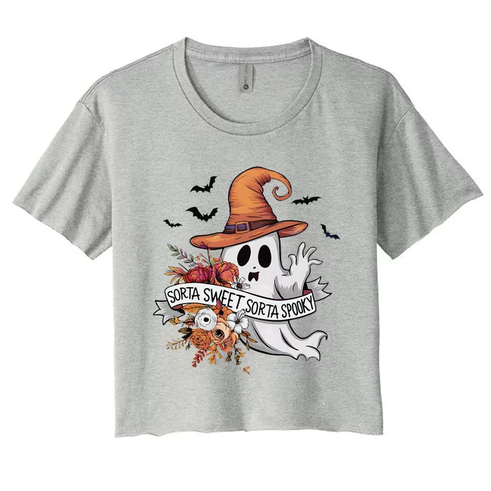 Retro Sorta Sweet Sorta Spooky Ghost Halloween Women's Crop Top Tee