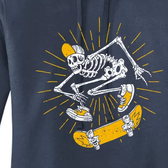 Rocker Skater Skeleton Cap Cool Halloween Punk Skaters Funny Gift Women's Pullover Hoodie