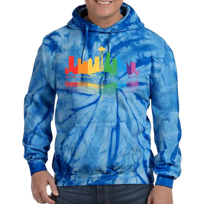 Retro Seattle Skyline Rainbow Lgbt Lesbian Pride Seattle Gift Tie Dye Hoodie