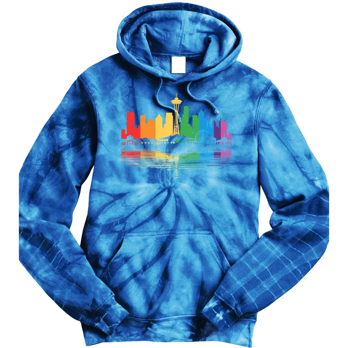 Retro Seattle Skyline Rainbow Lgbt Lesbian Pride Seattle Gift Tie Dye Hoodie