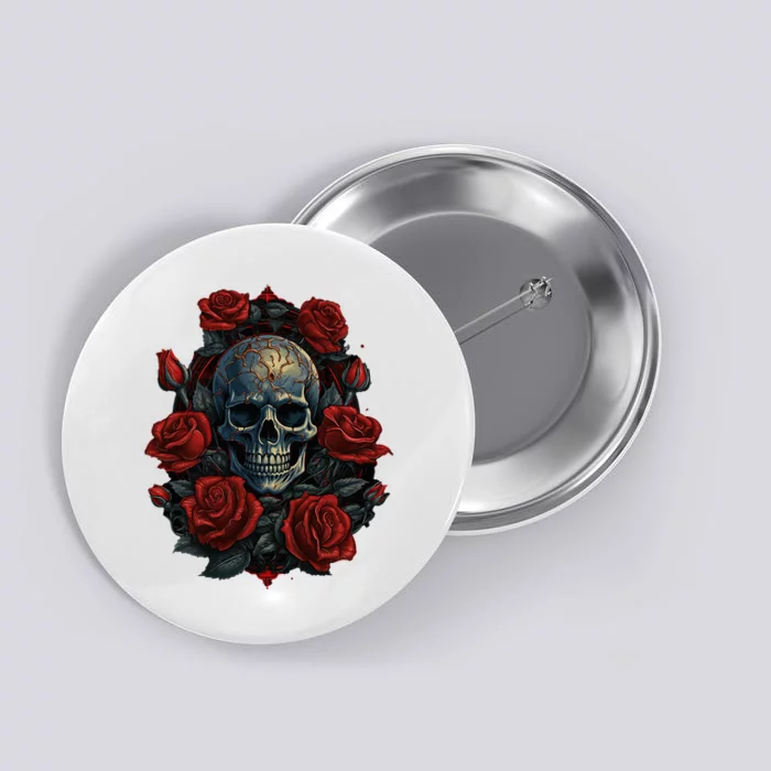 Rose Skeleton Skull Hand Red Flower Rose Button