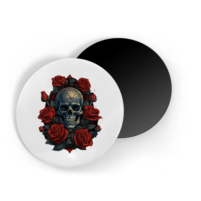 Rose Skeleton Skull Hand Red Flower Rose Magnet