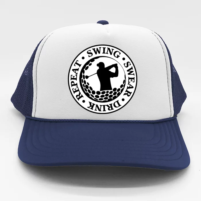 Repeat Swing Swear Drink Funny Golf Trucker Hat