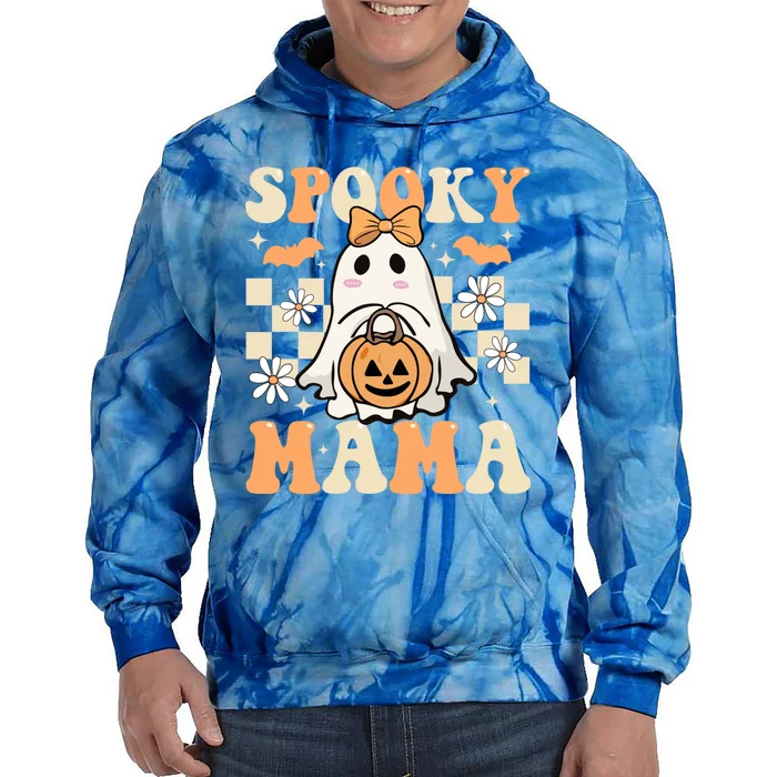 Retro Spooky Season Halloween Spooky Mama Cute Ghost Meaningful Gift Tie Dye Hoodie