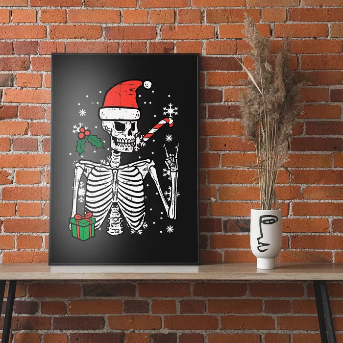 Rockin' Santa Skeleton Hand Christmas Ornament Poster