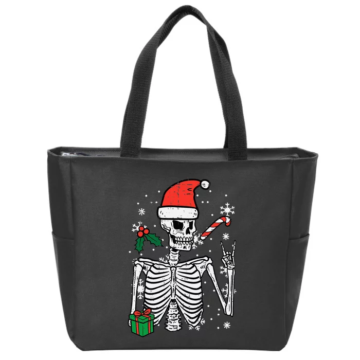 Rockin' Santa Skeleton Hand Christmas Ornament Zip Tote Bag