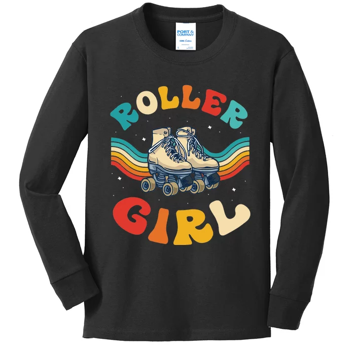 Roller  Skater Skating Retro Vintage 70s 80s Skates Kids Long Sleeve Shirt