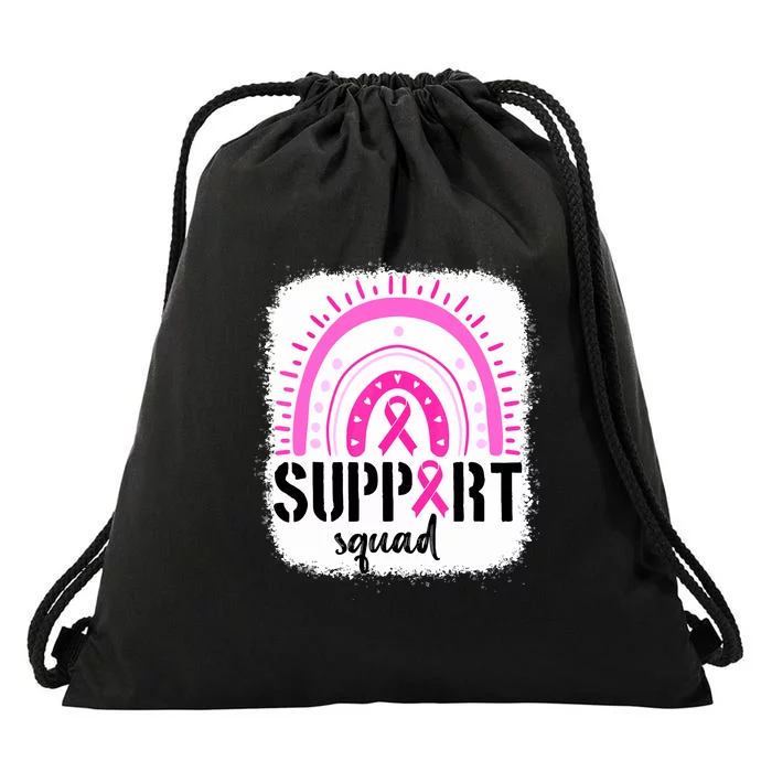 Rainbow Support Squad Breast Cancer Awareness Survivor Pink Ribbon Gift Drawstring Bag