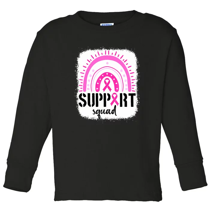 Rainbow Support Squad Breast Cancer Awareness Survivor Pink Ribbon Gift Toddler Long Sleeve Shirt