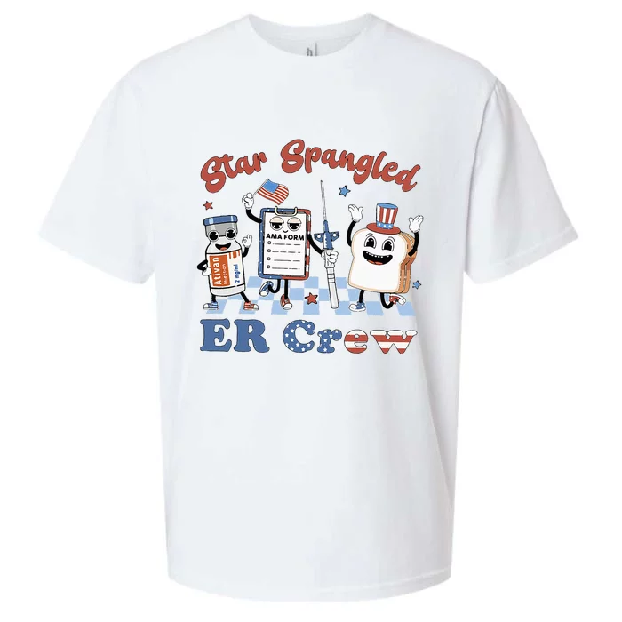 Retro Star Spangled Er Nurse Crew 4th of July ER Nurse Sueded Cloud Jersey T-Shirt