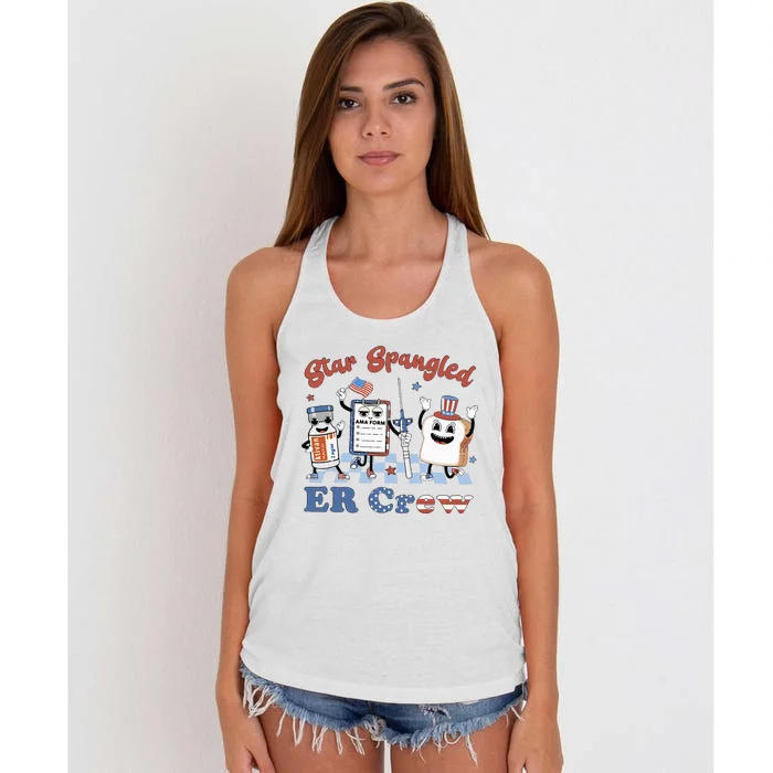 Retro Star Spangled Er Nurse Crew 4th of July ER Nurse Women's Knotted Racerback Tank