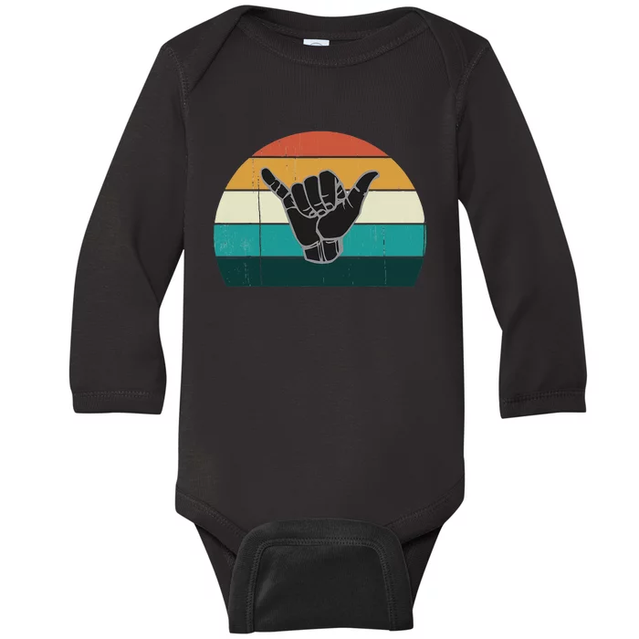 Retro Shaka & Surf Sign Cool Vintage Surfer Surfing Gift Baby Long Sleeve Bodysuit