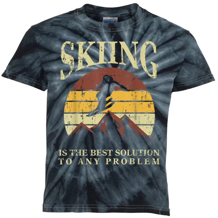 Retro Skiing Ski Enthusiast Gag Outfit Skiier Winter Sports Gift Kids Tie-Dye T-Shirt