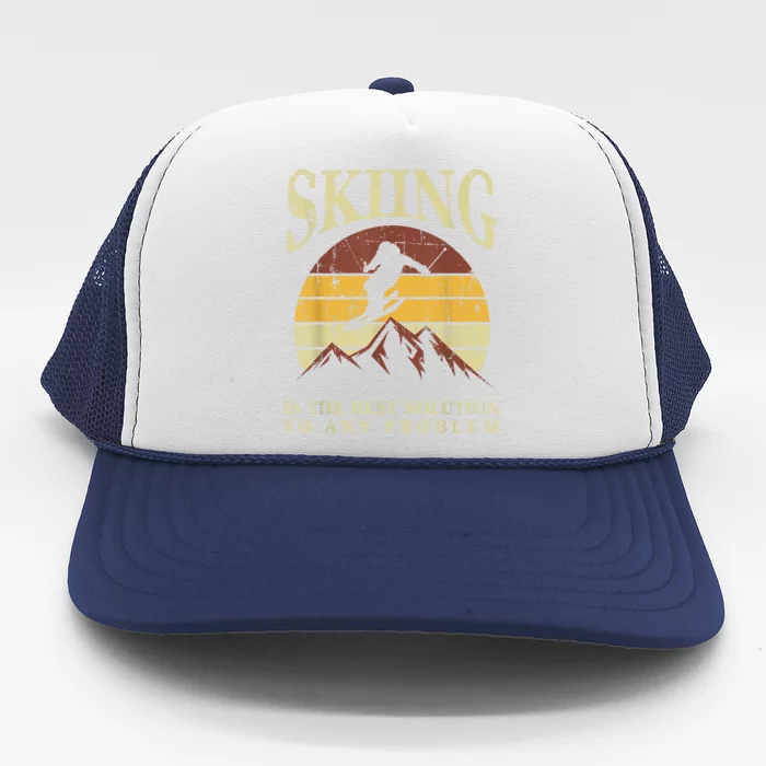 Retro Skiing Ski Enthusiast Gag Outfit Skiier Winter Sports Gift Trucker Hat