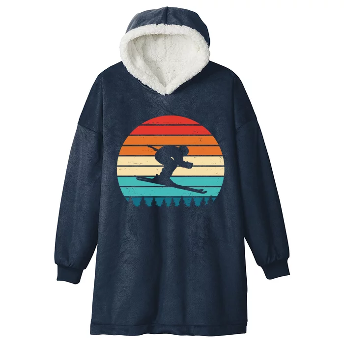 Retro Ski Sunset Vintage Sport Hooded Wearable Blanket