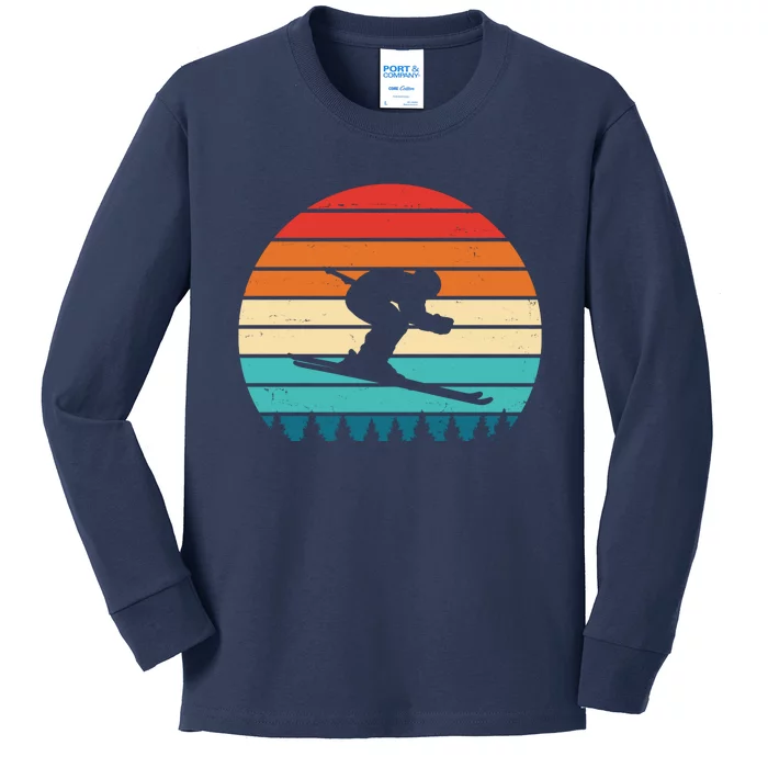 Retro Ski Sunset Vintage Sport Kids Long Sleeve Shirt