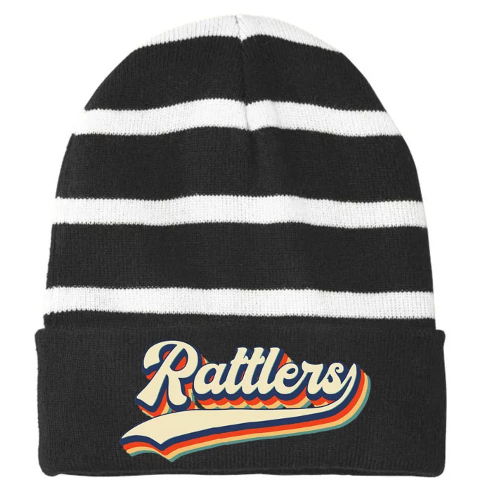 Rattlers School Sports Name Vintage Retro Gift Striped Beanie with Solid Band