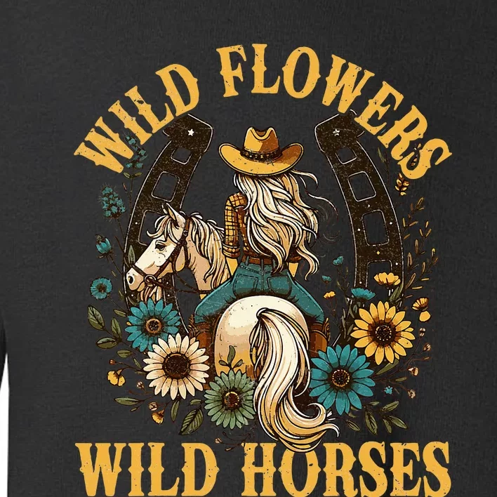 Retro Southern Sunset Cowgirl Wild Flowers Wild Horses Toddler Sweatshirt