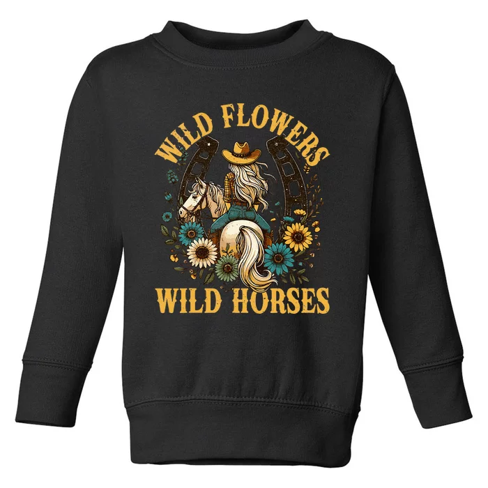 Retro Southern Sunset Cowgirl Wild Flowers Wild Horses Toddler Sweatshirt