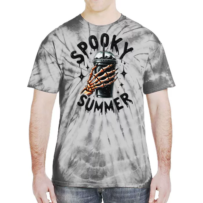 Retro Spooky Summer Skeleton With Iced Coffee Tie-Dye T-Shirt