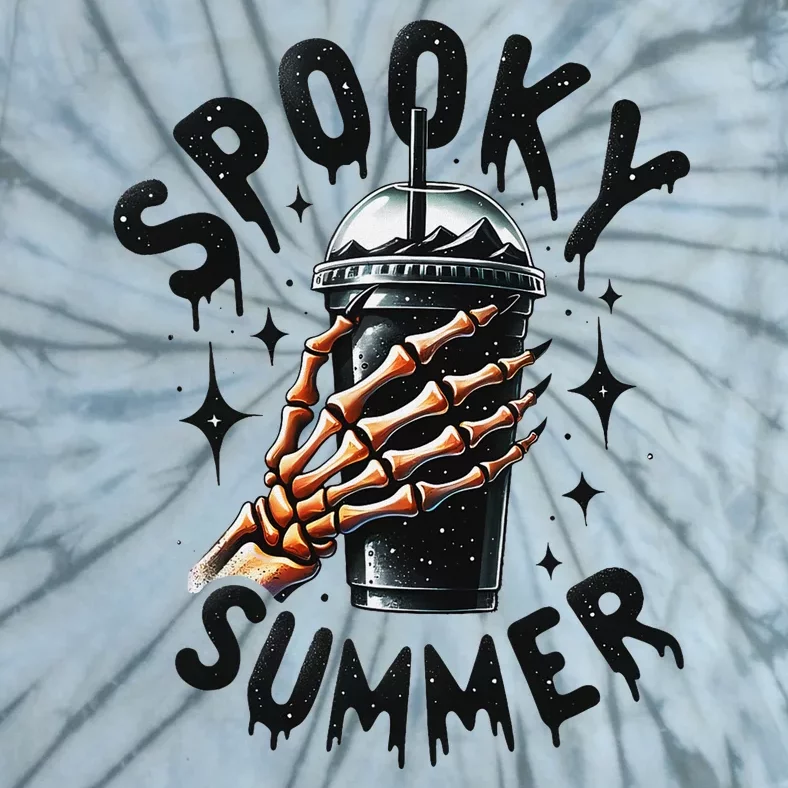 Retro Spooky Summer Skeleton With Iced Coffee Tie-Dye T-Shirt