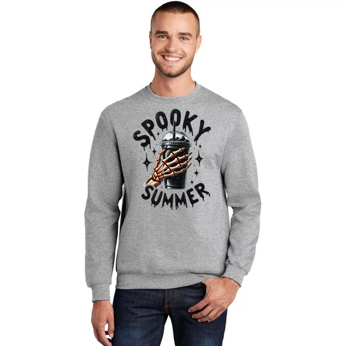 Retro Spooky Summer Skeleton With Iced Coffee Tall Sweatshirt