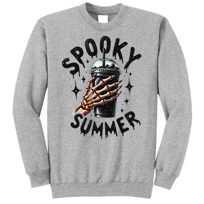 Retro Spooky Summer Skeleton With Iced Coffee Tall Sweatshirt