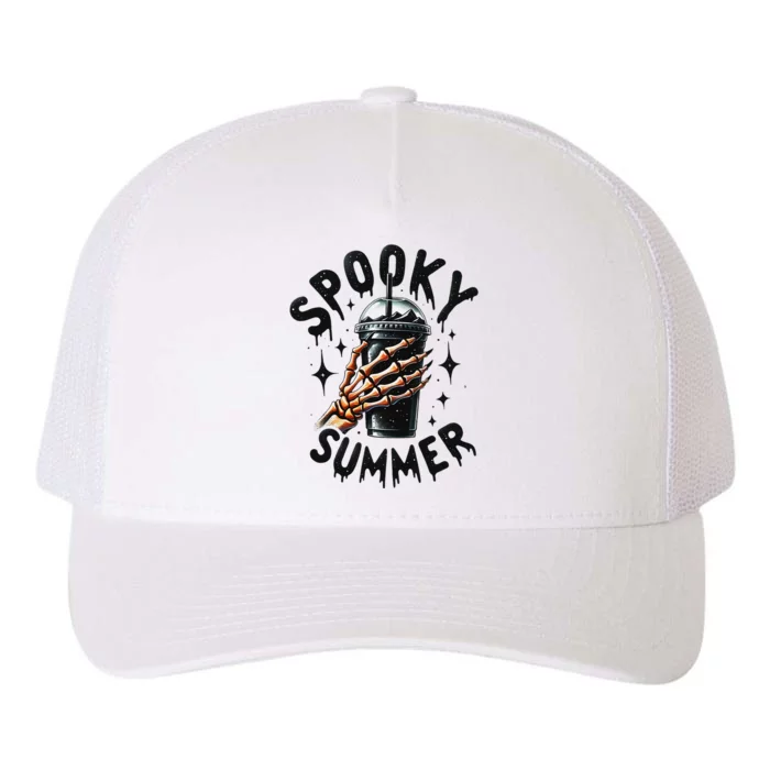 Retro Spooky Summer Skeleton With Iced Coffee Yupoong Adult 5-Panel Trucker Hat