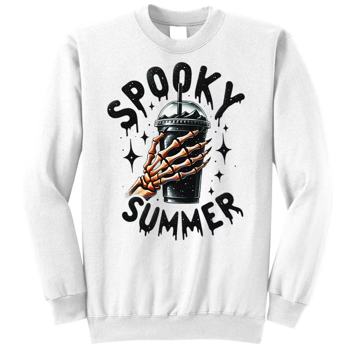 Retro Spooky Summer Skeleton With Iced Coffee Sweatshirt