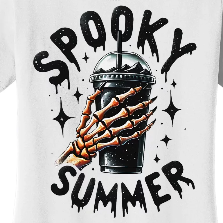 Retro Spooky Summer Skeleton With Iced Coffee Women's T-Shirt